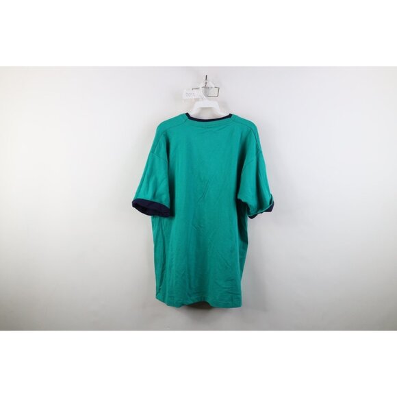 Deadstock Vtg 90s Streetwear Mens Large Blank Layered T-Shirt Teal Cotton USA - Picture 10 of 12